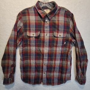 Vans Burgundy & Navy Plaid Flannel Casual Skater Pocket Long Sleeve Mens